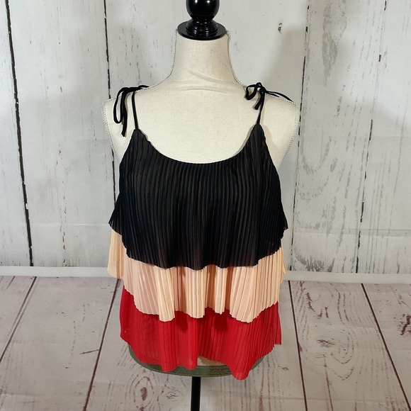 Patterson J. Kincaid Originals Tops - Patterson J. Kincaid Pleated Cami Top Small Shoulder Tie Retro Swing Colorblock